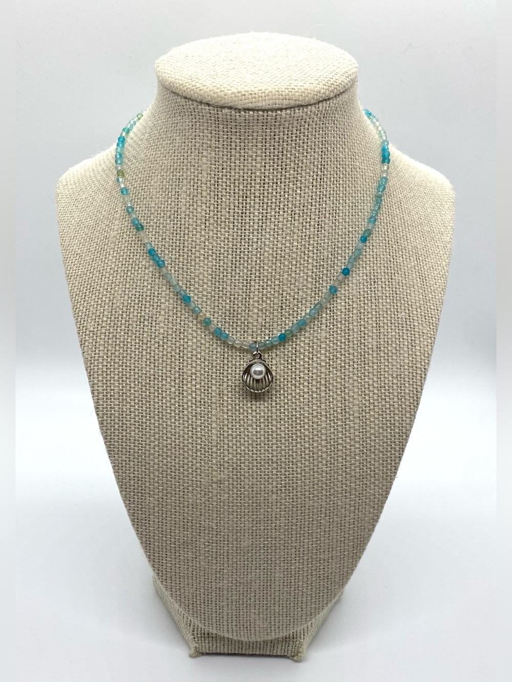 Blue Beaded Necklace Silver Pearl Charm Boho Y2K Fairy Festival Coastal Beach - Picture 2 of 12
